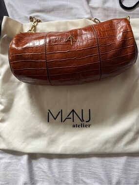 MANU Atelier Brown Croc-Embossed Leather Shoulder Bag